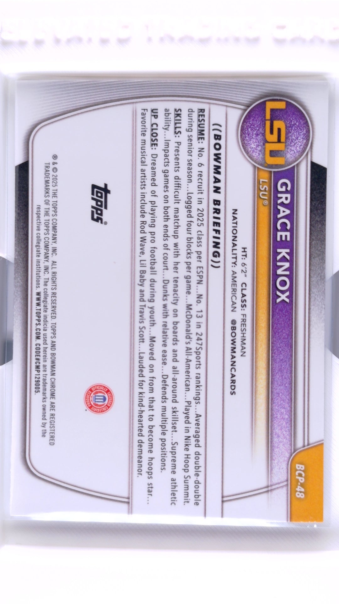 #BCP-48 Grace Knox Chrome Prospects - back