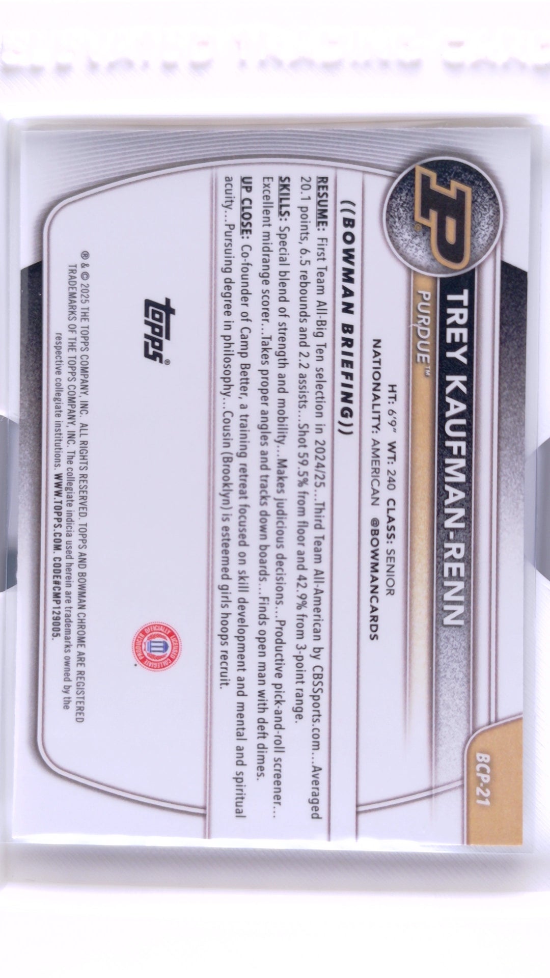 #BCP-21 Trey Kaufman-Renn Chrome Prospects - back