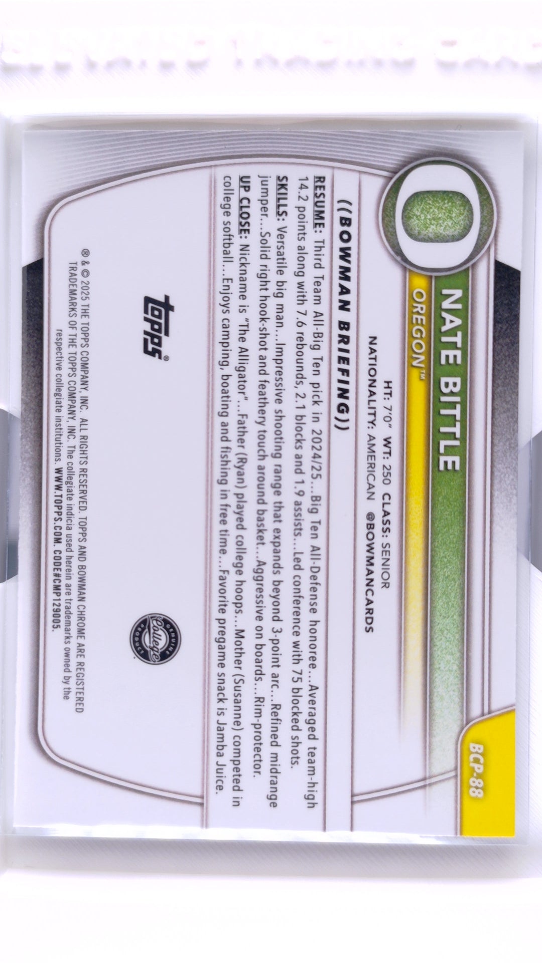 #BCP-88 Nate Bittle Chrome Prospects - back