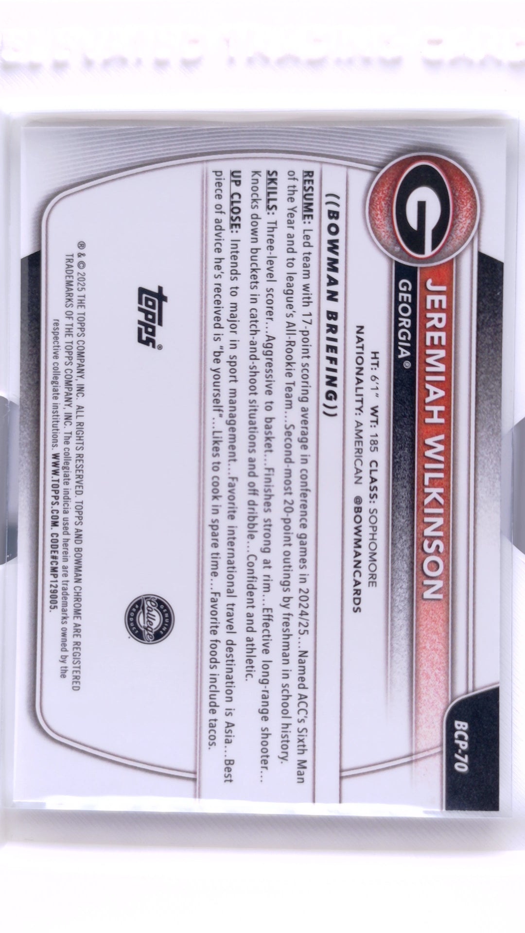 #BCP-70 Jeremiah Wilkinson Chrome Prospects - back