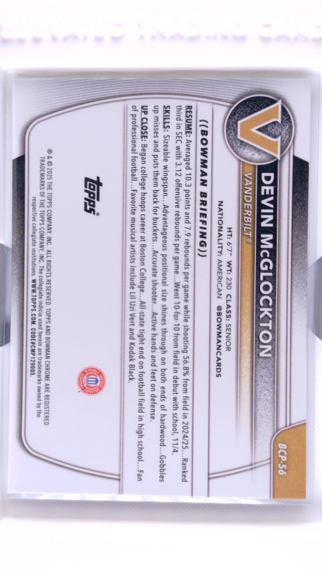 #BCP-56 Devin McGlockton Chrome Prospects - back
