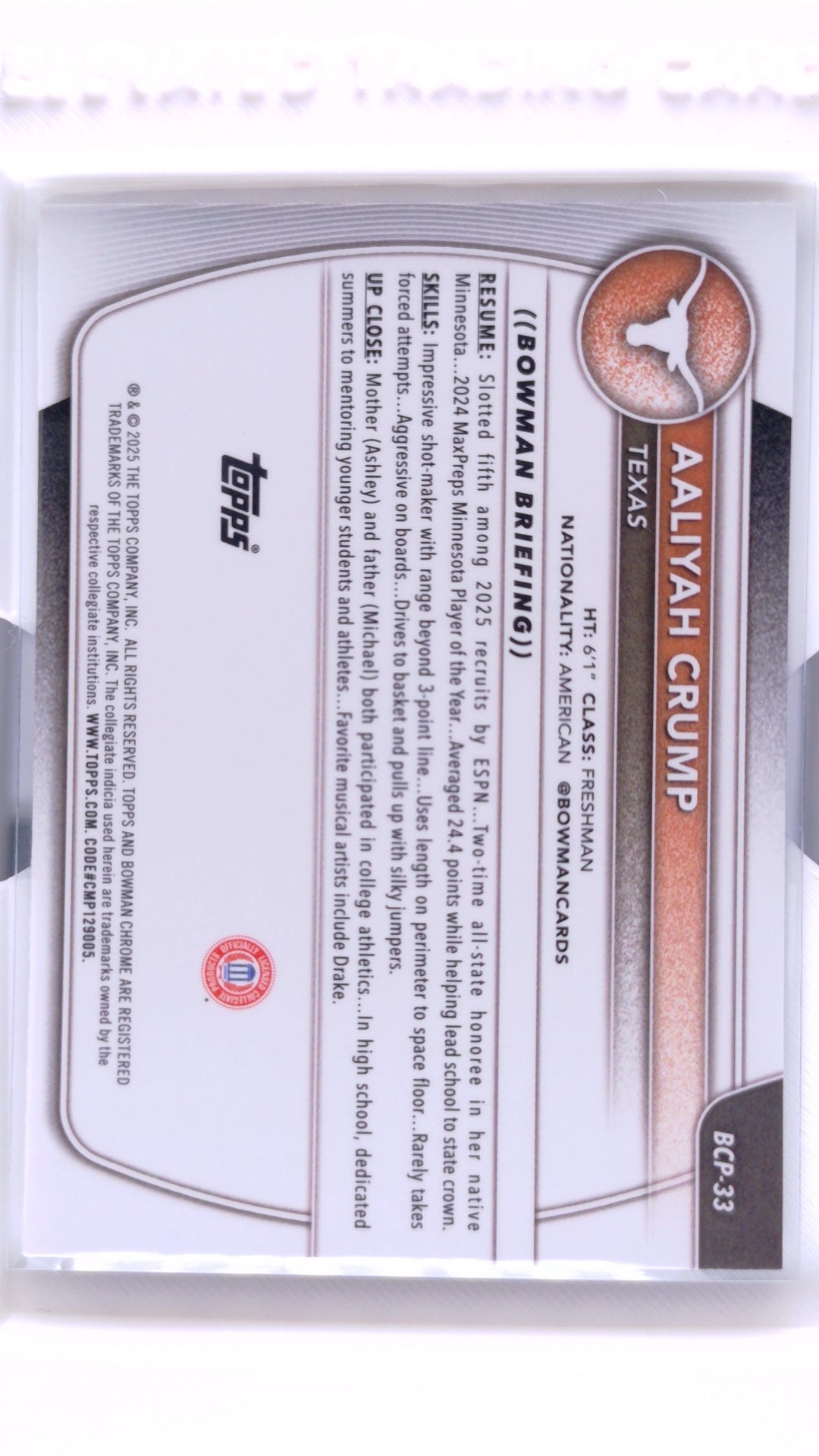 #BCP-33 Aaliyah Crump Chrome Prospects - back