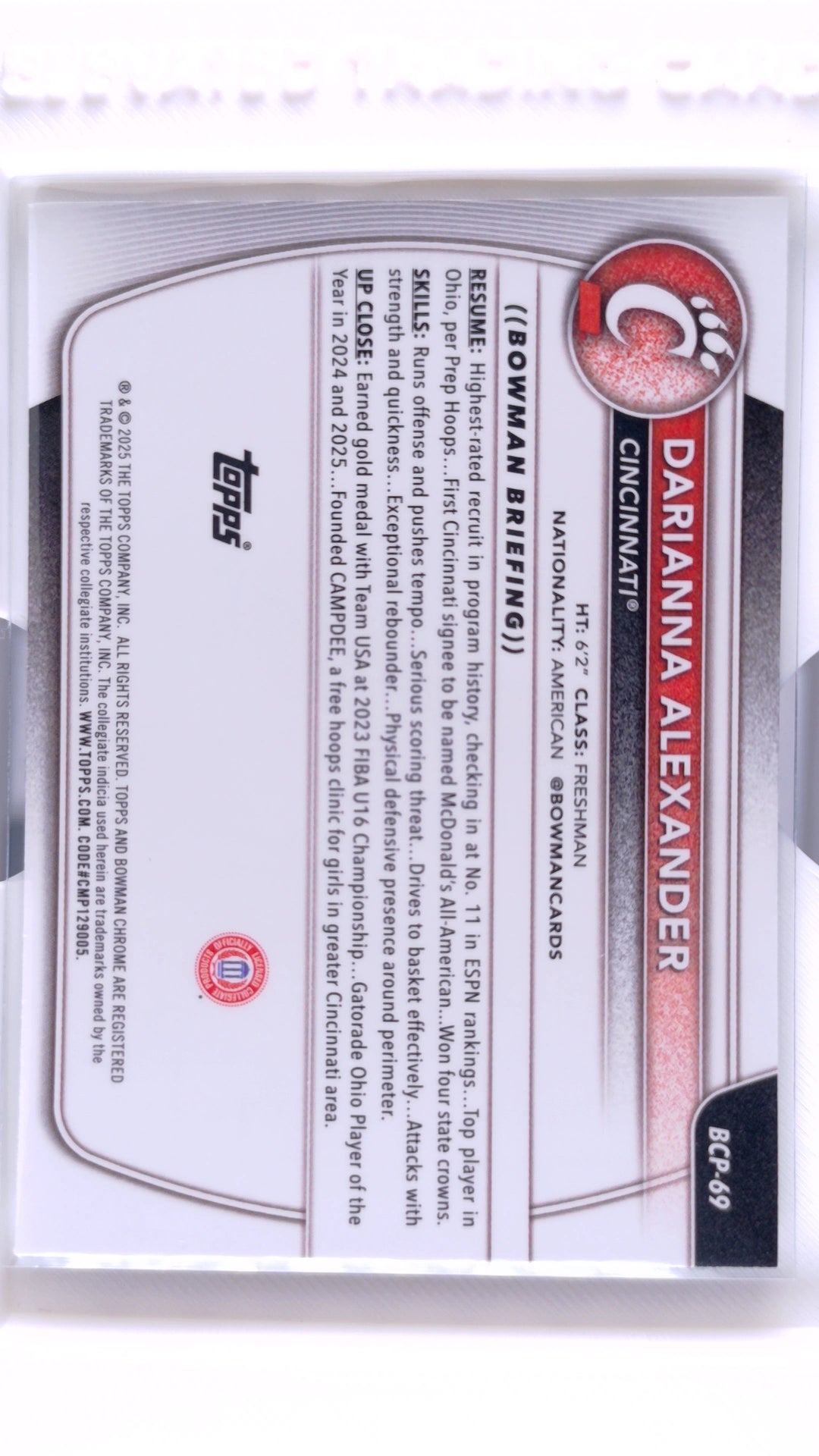 #BCP-69 Darianna Alexander Chrome Prospects - back