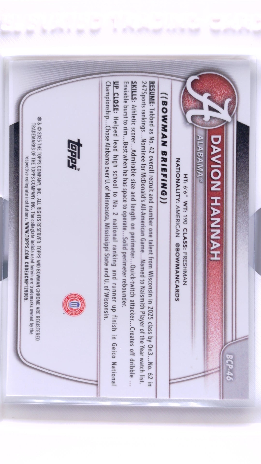 #BCP-46 Davion Hannah Chrome Prospects - back