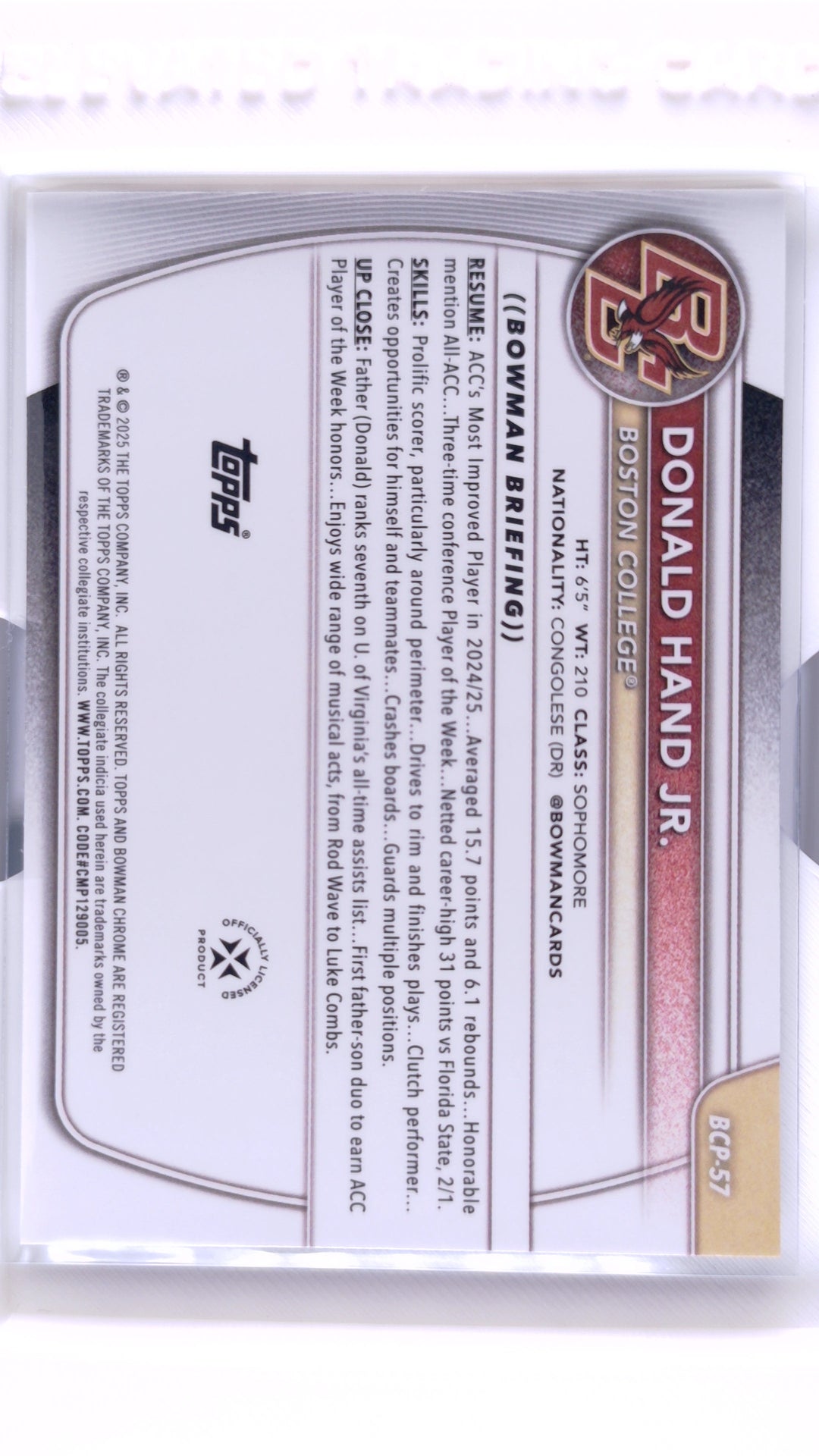 #BCP-57 Donald Hand Jr. Chrome Prospects - back