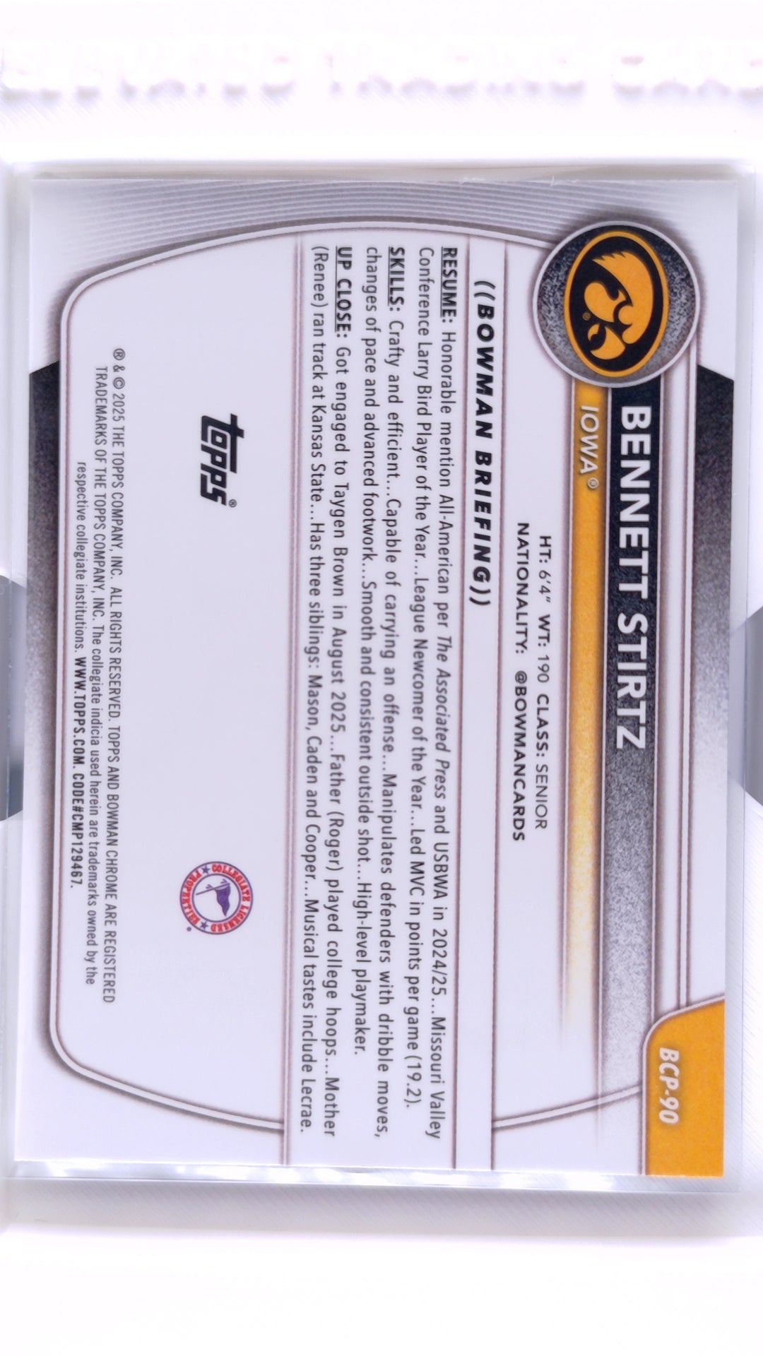 #BCP-90 Bennett Stirtz Chrome Prospects - back
