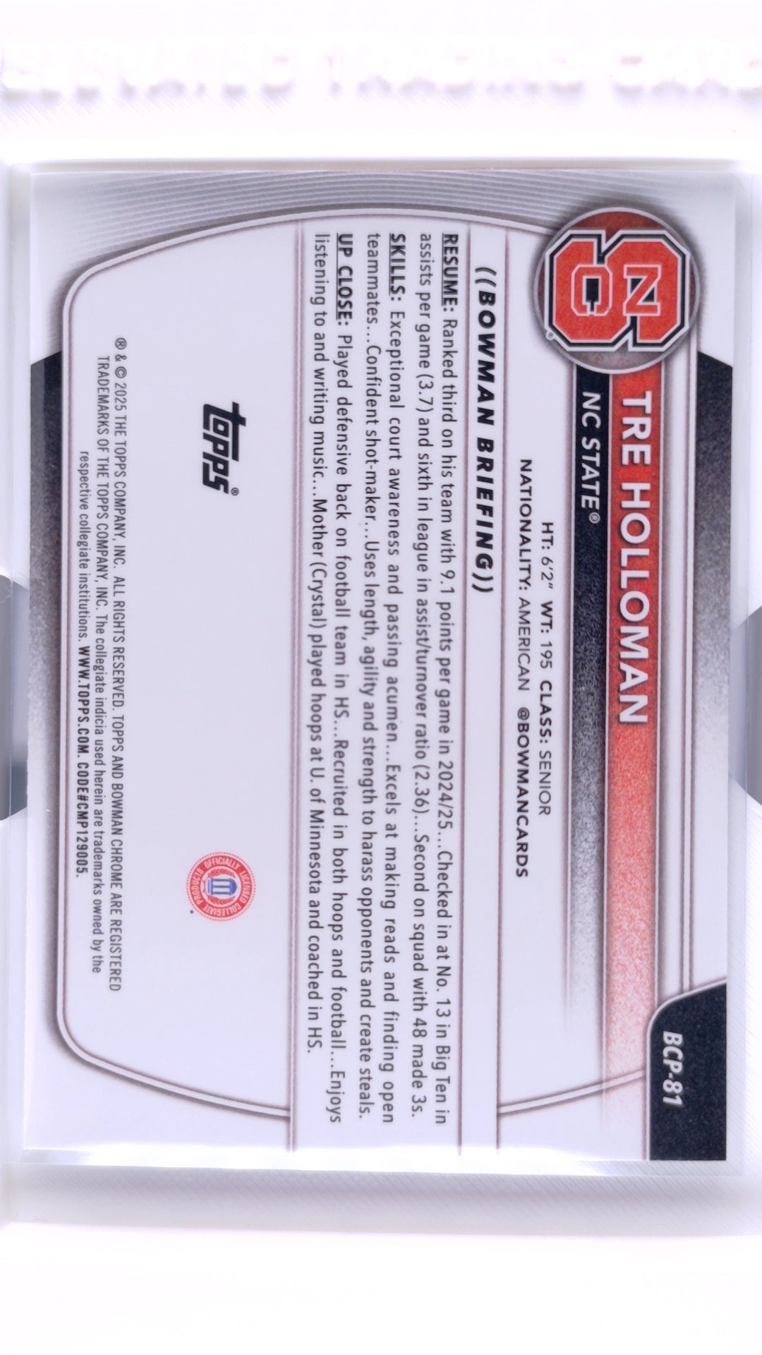 #BCP-81 Tre Holloman Chrome Prospects - back