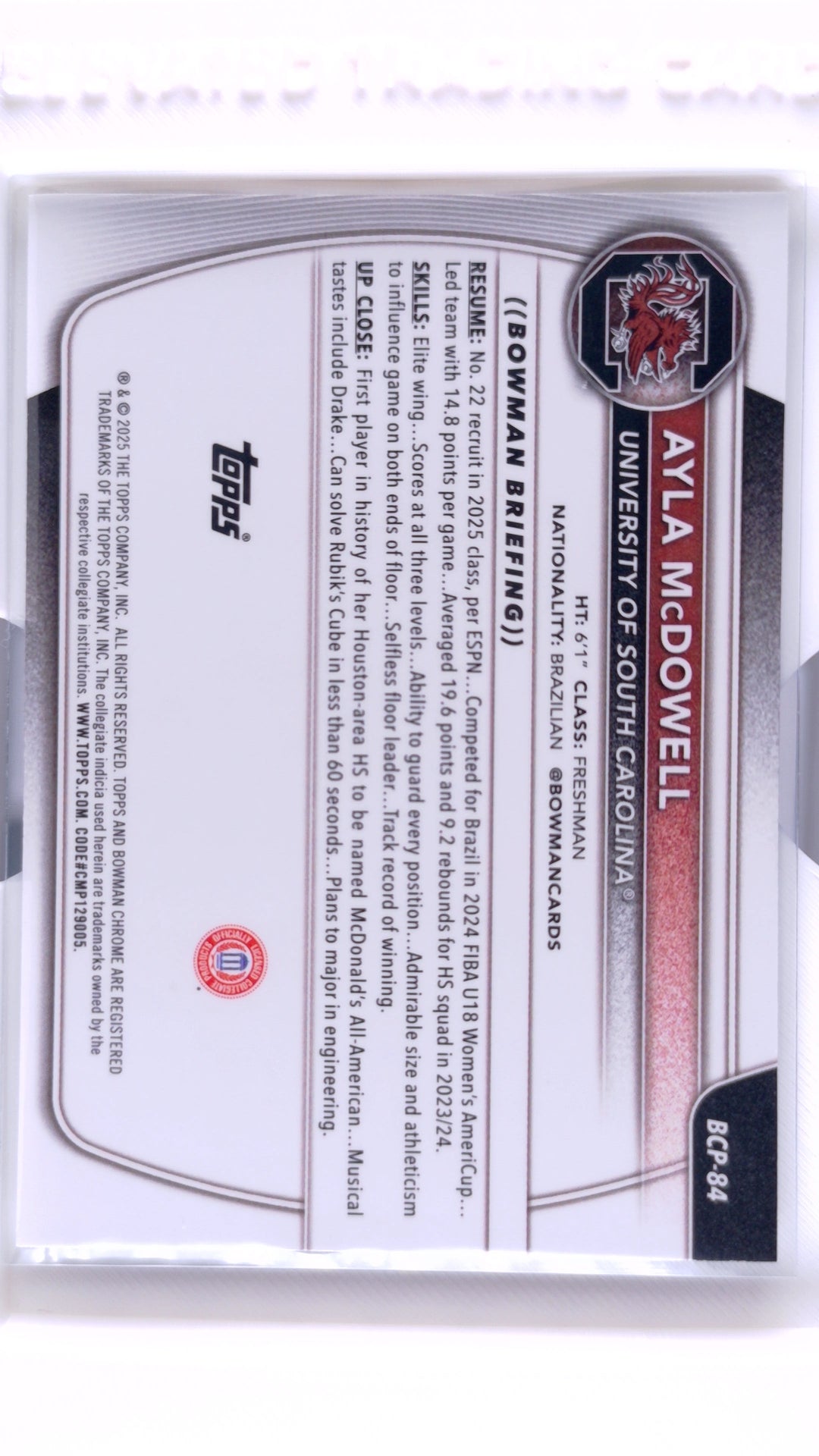 #BCP-84 Ayla McDowell Chrome Prospects - back