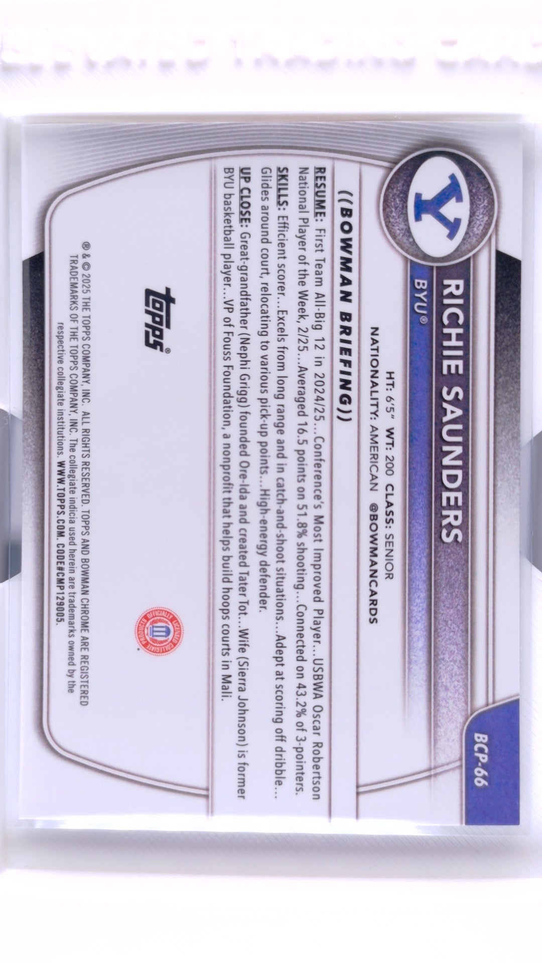 #BCP-66 Richie Saunders Chrome Prospects - back