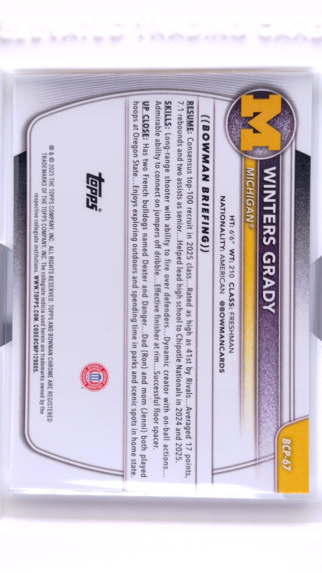 #BCP-67 Winters Grady Chrome Prospects - back