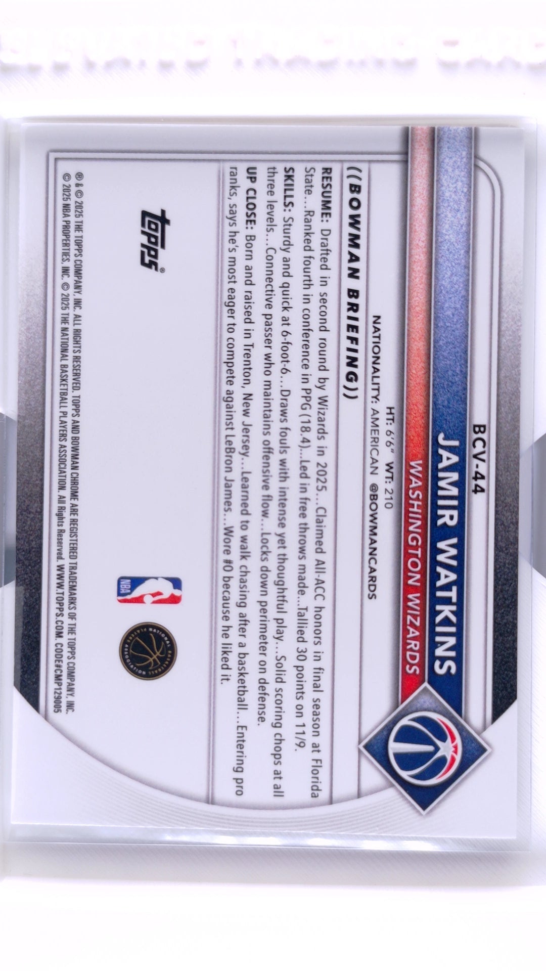 #BCV-44 Jamir Watkins Rookie Chrome - back