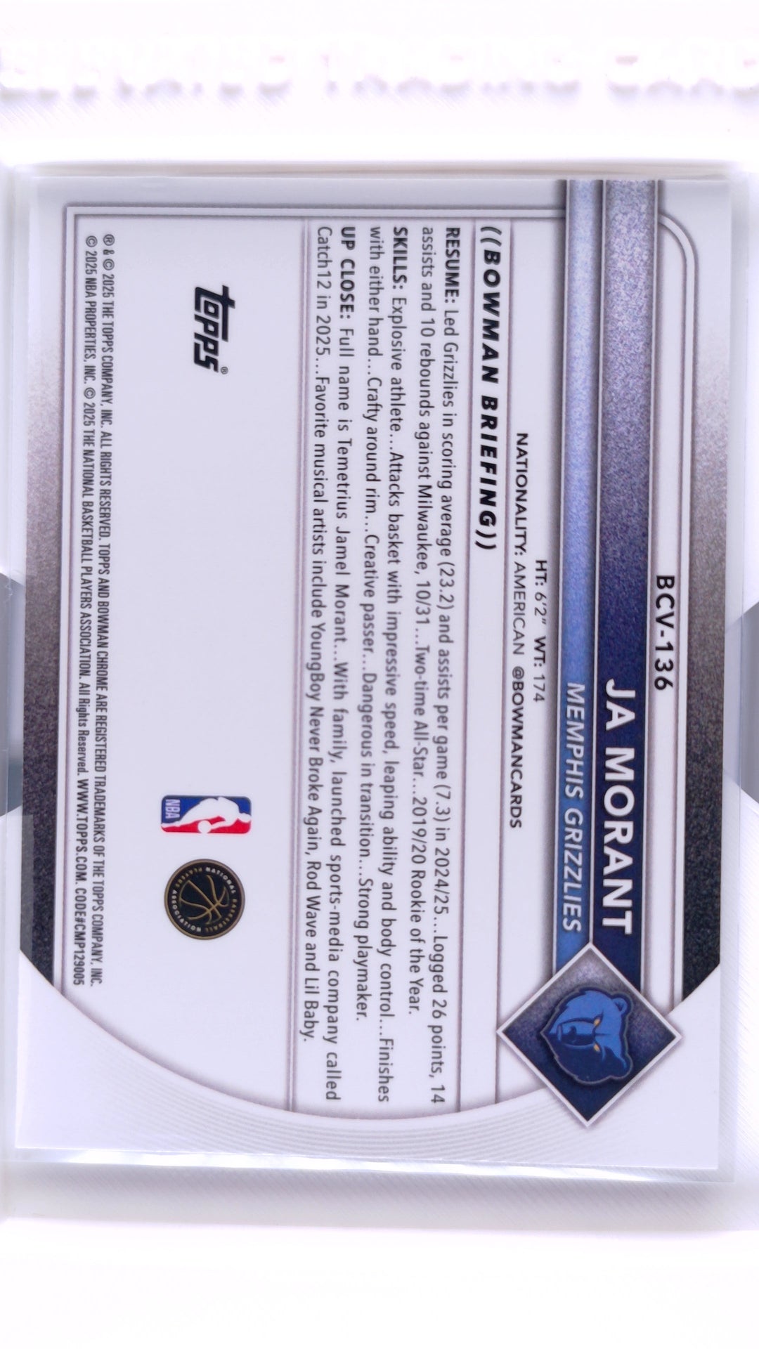 #BCV-136 Ja Morant Chrome - back