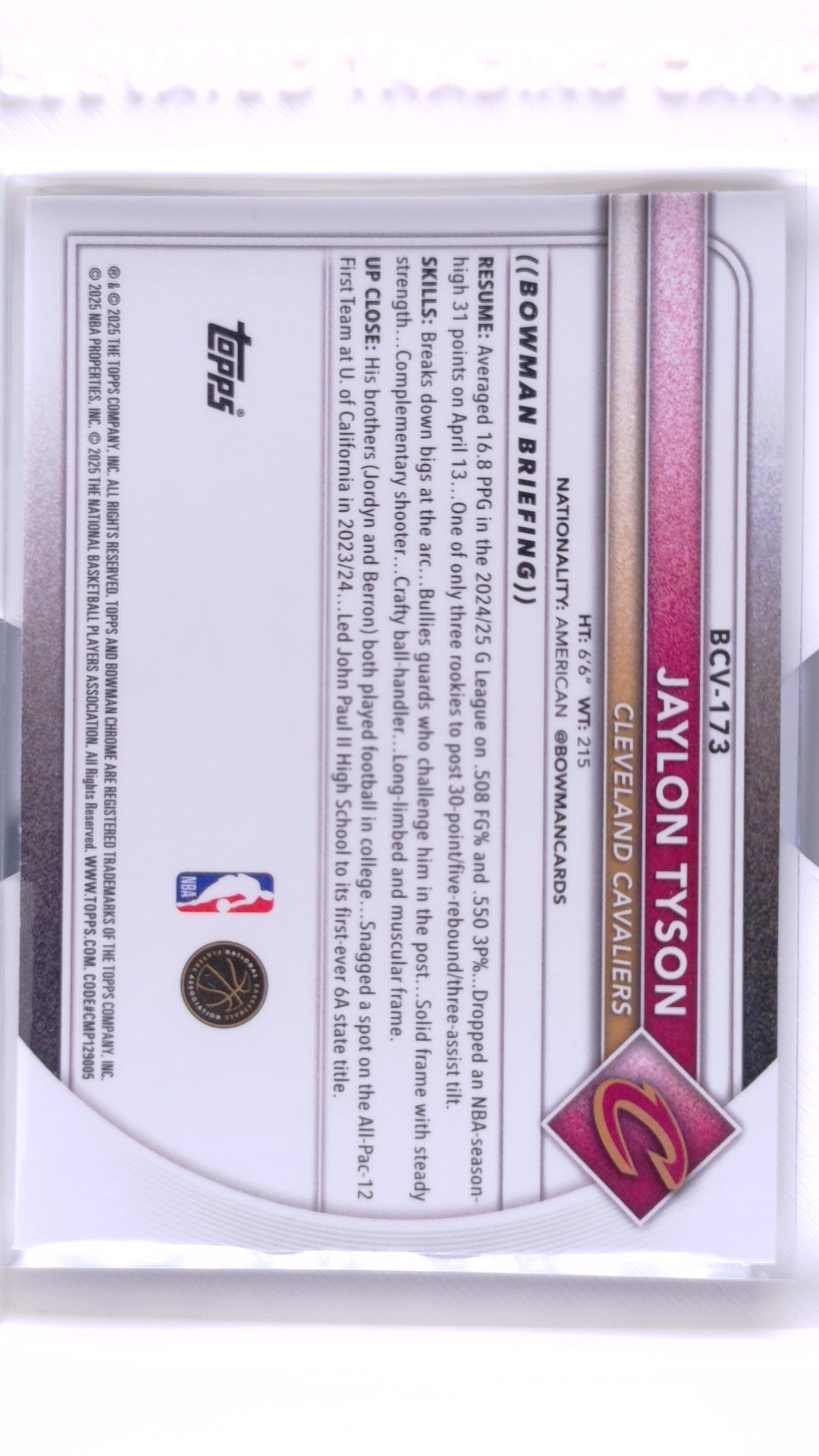 #BCV-173 Jaylon Tyson Chrome - back