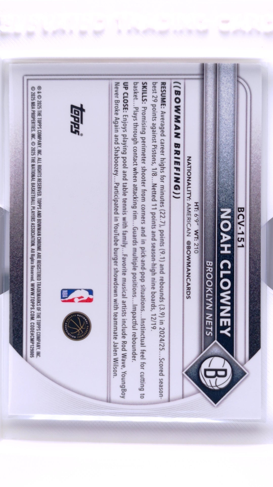 #BCV-151 Noah Clowney Chrome - back