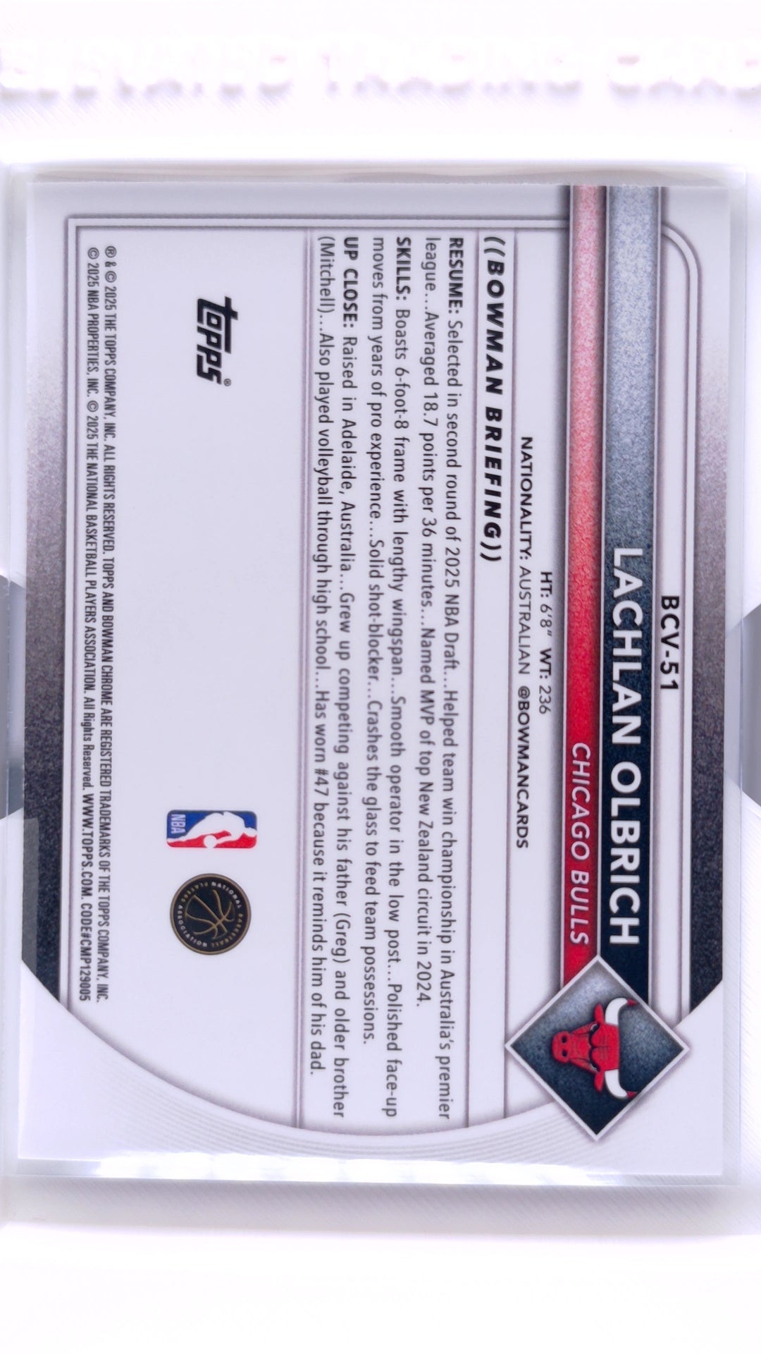 #BCV-51 Lachlan Olbrich Rookie Chrome - back