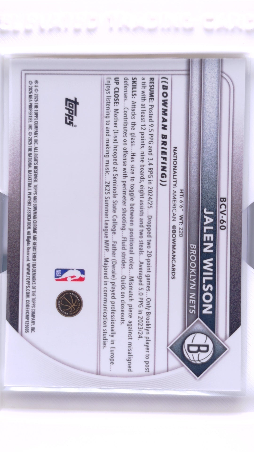 #BCV-60 Jalen Wilson Chrome - back