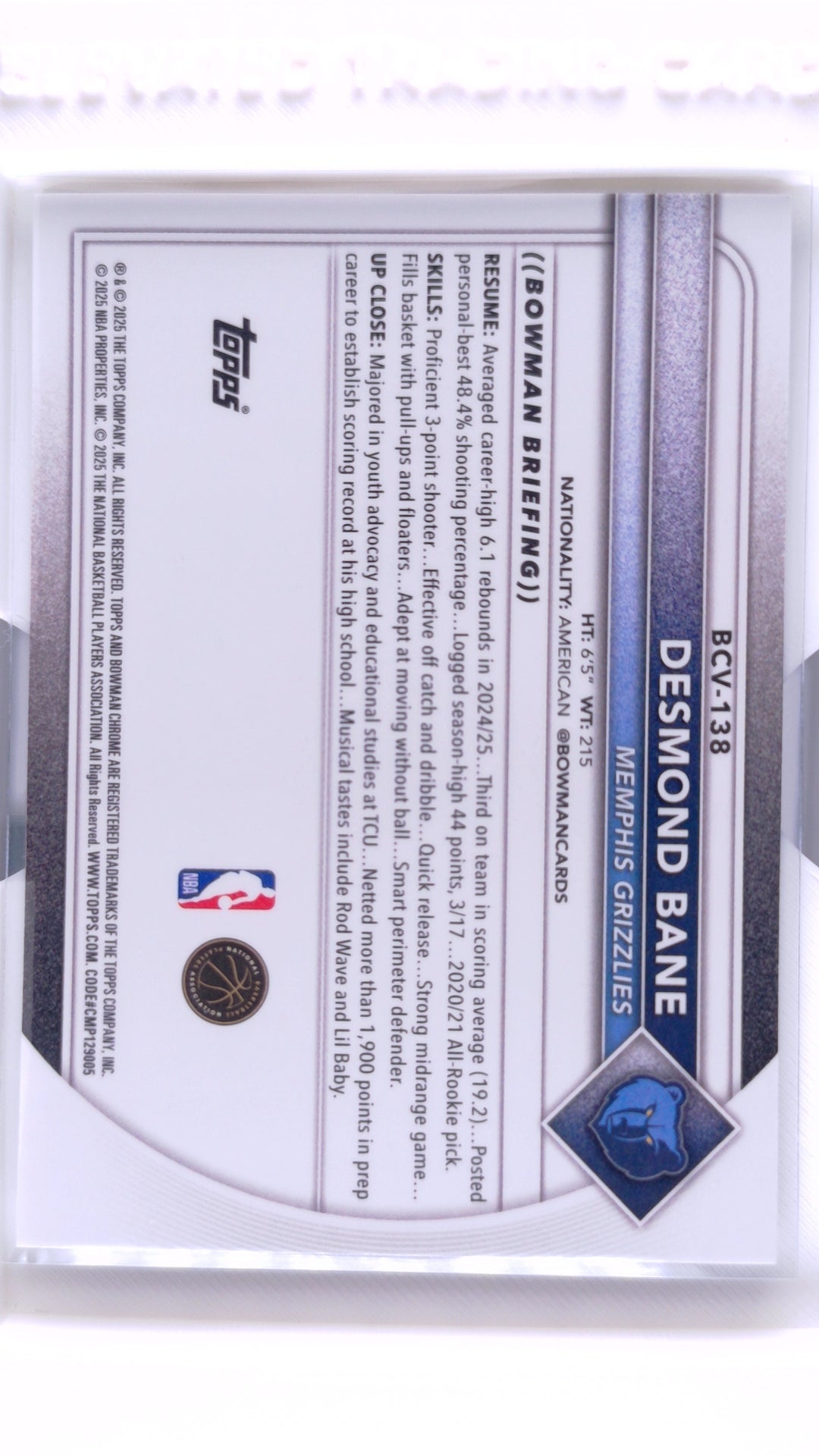#BCV-138 Desmond Bane Chrome - back