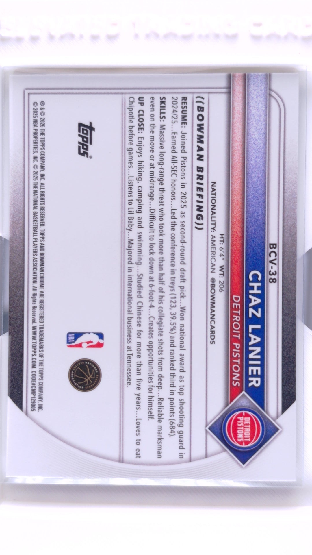 #BCV-38 Chaz Lanier Rookie Chrome - back