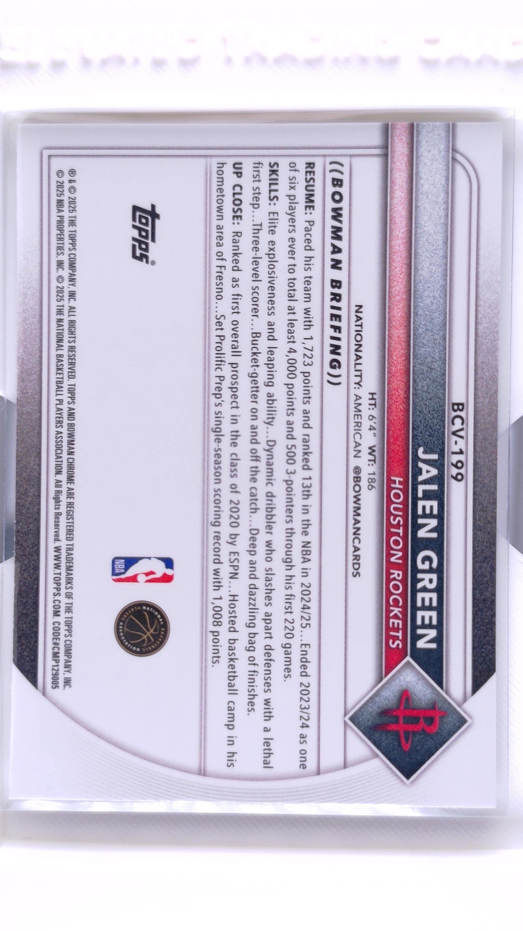 #BCV-199 Jalen Green Chrome - back