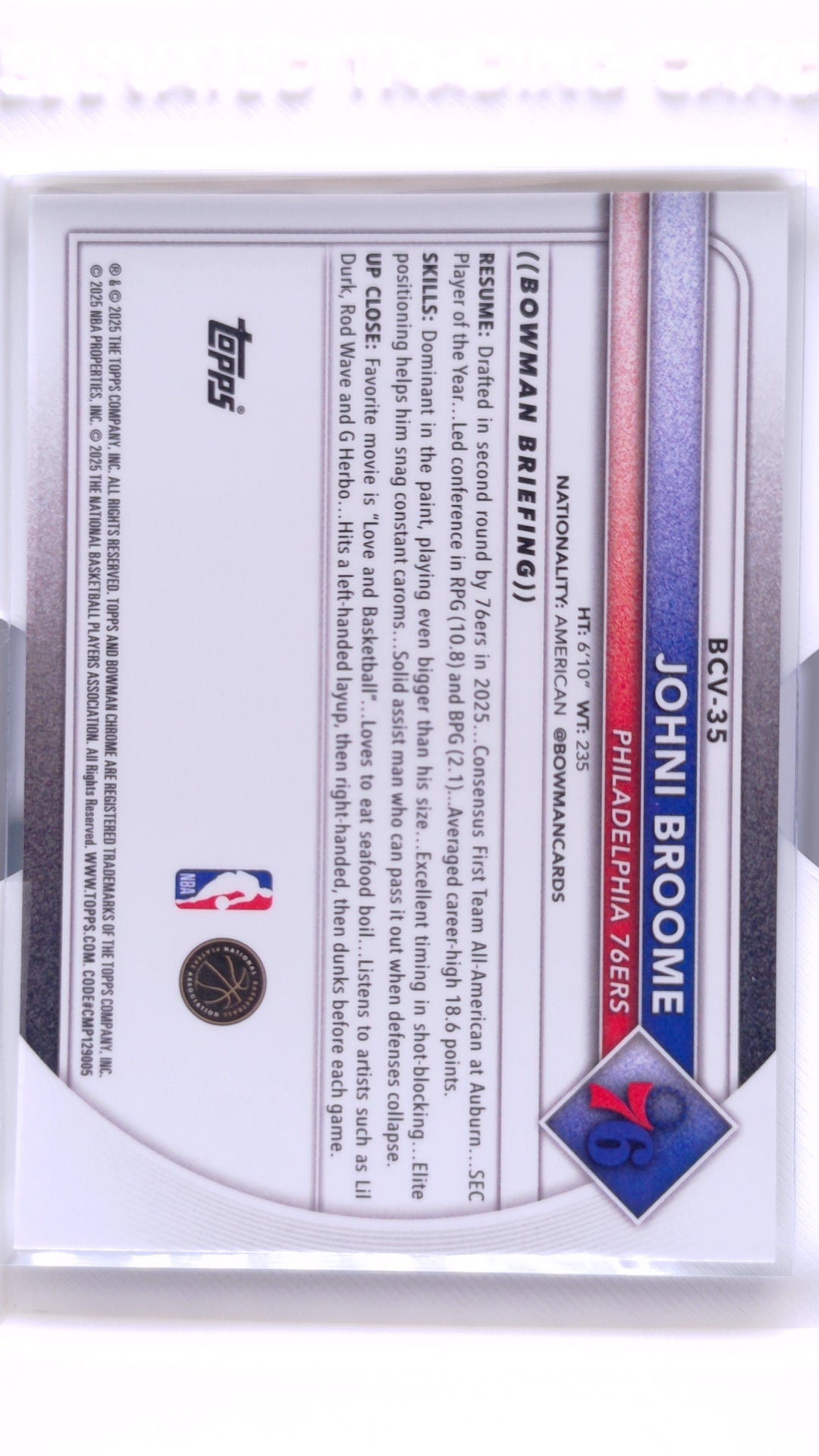 #BCV-35 Johni Broome Rookie Chrome - back
