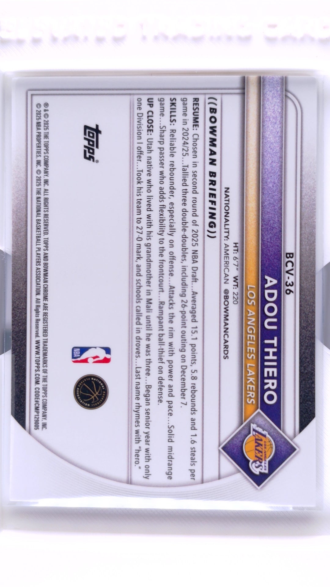 #BCV-36 Adou Thiero Rookie Chrome - back