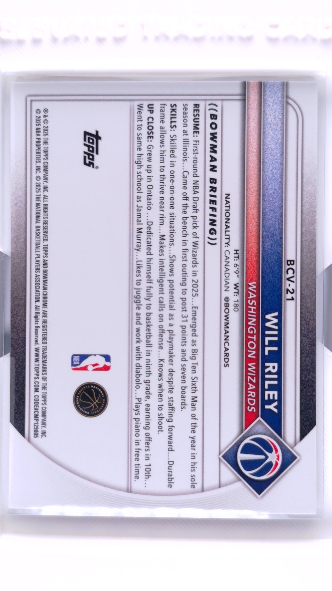 #BCV-21 Will Riley Rookie Chrome - back
