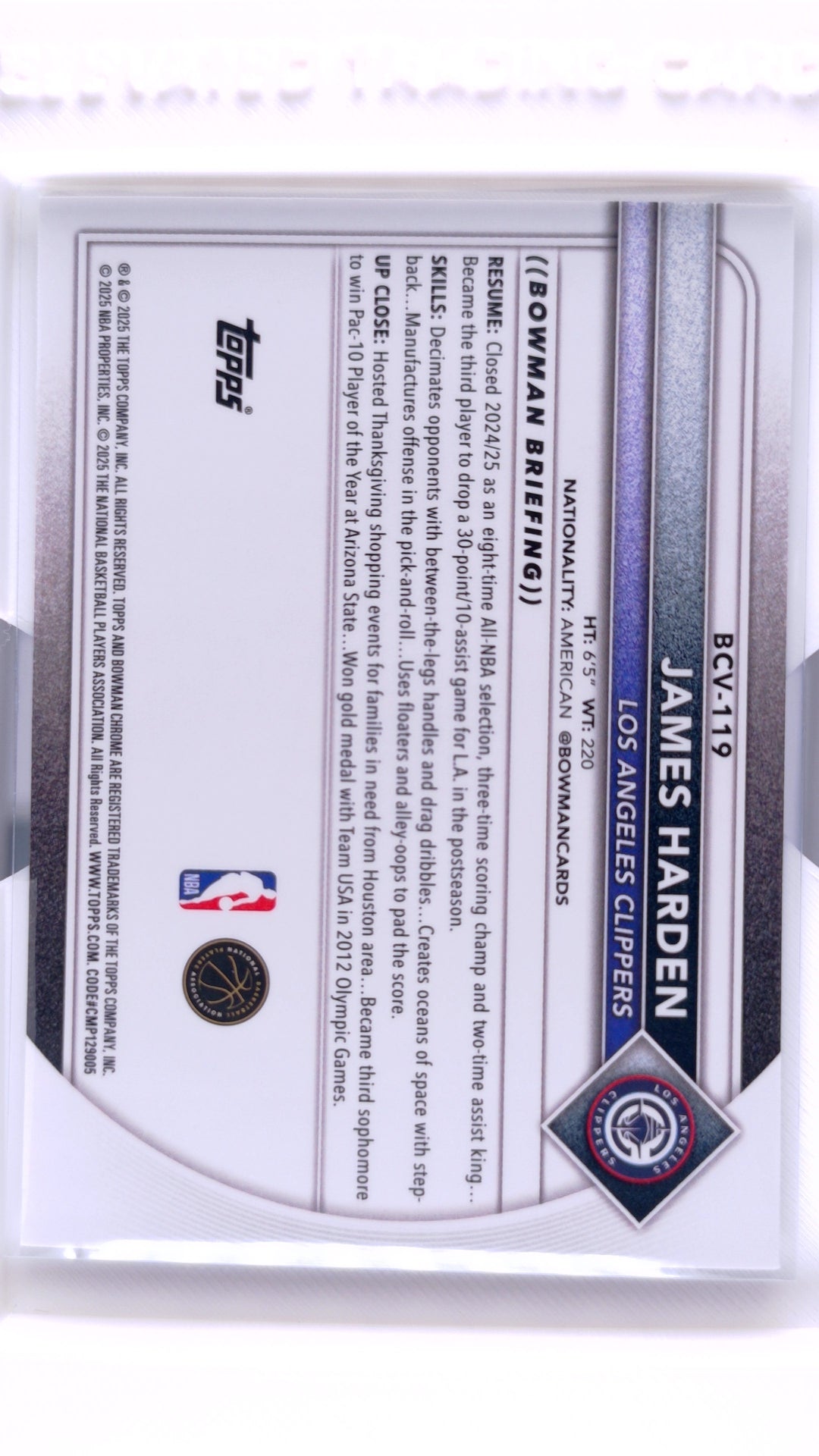 #BCV-119 James Harden Chrome - back