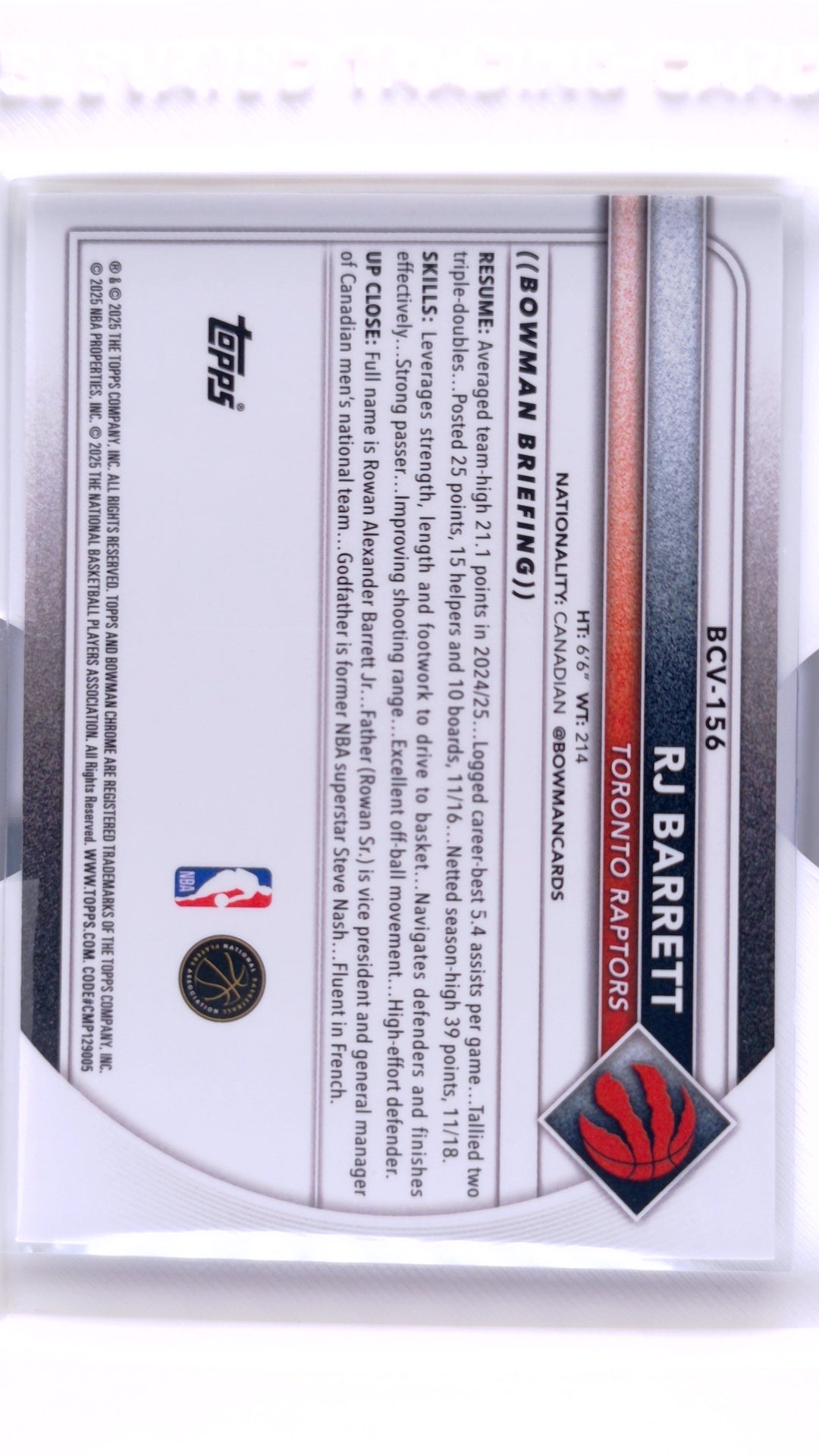 #BCV-156 RJ Barrett Chrome - back