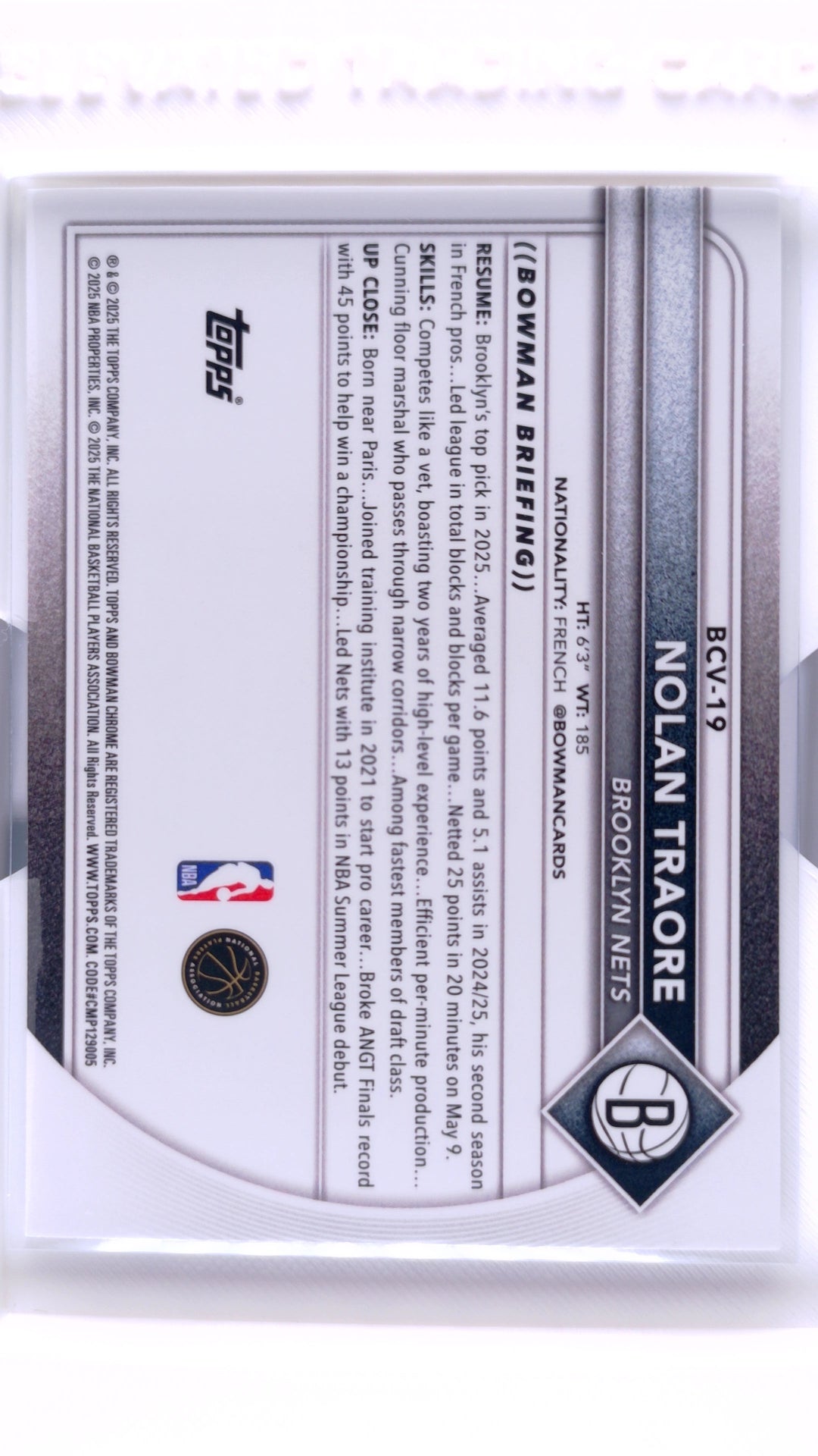 #BCV-19 Nolan Traore Rookie Chrome - back