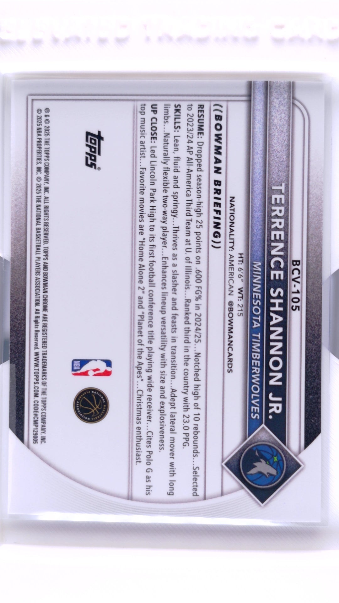 #BCV-105 Terrence Shannon Jr. Chrome - back