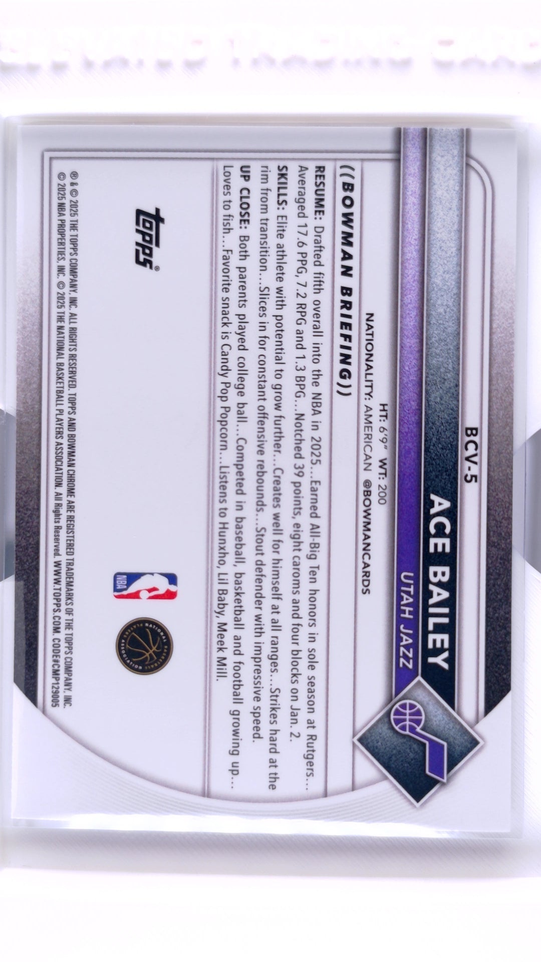 #BCV-5 Ace Bailey Rookie Chrome - back