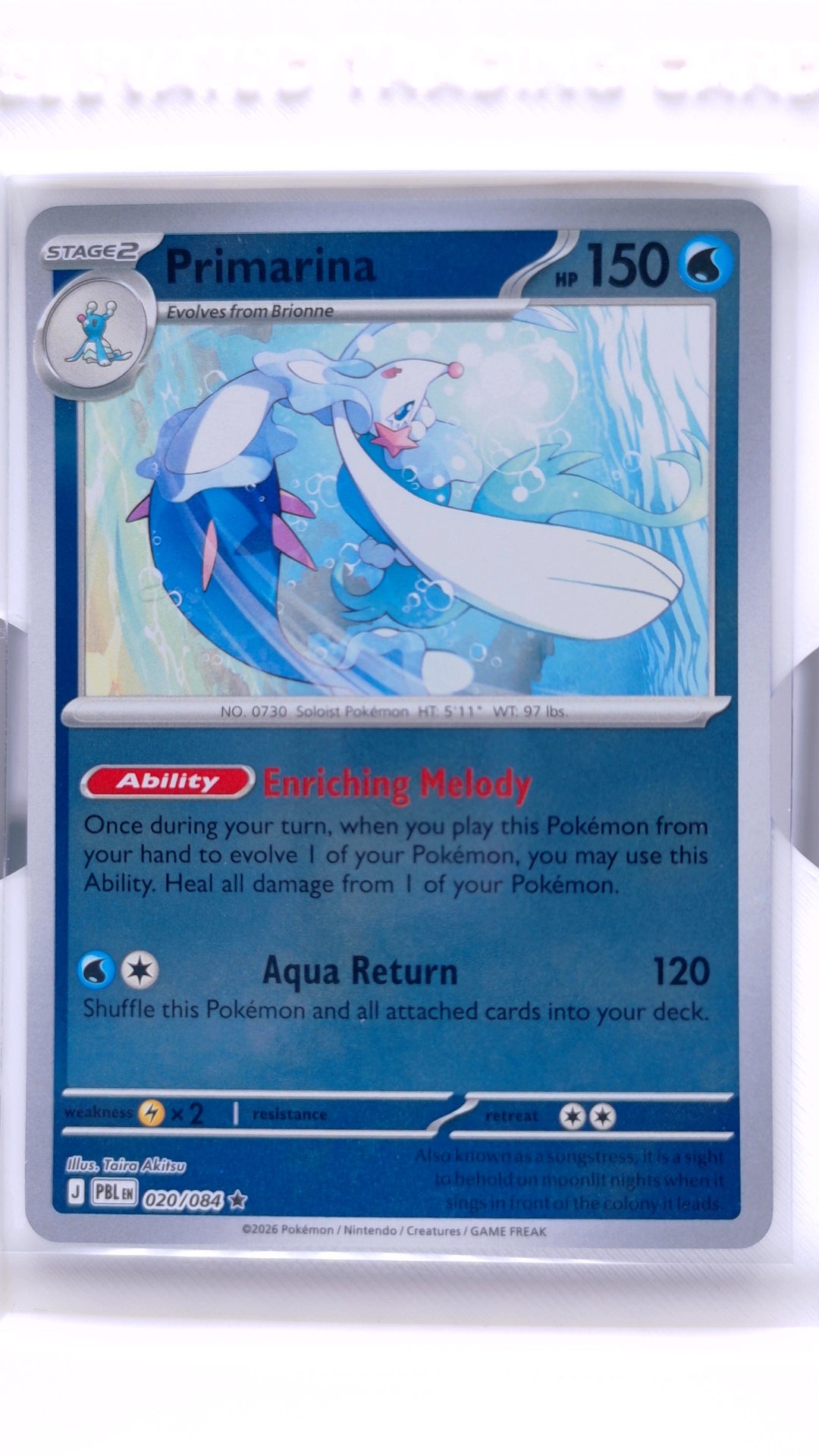 #20 Primarina Reverse Holo Rare - front