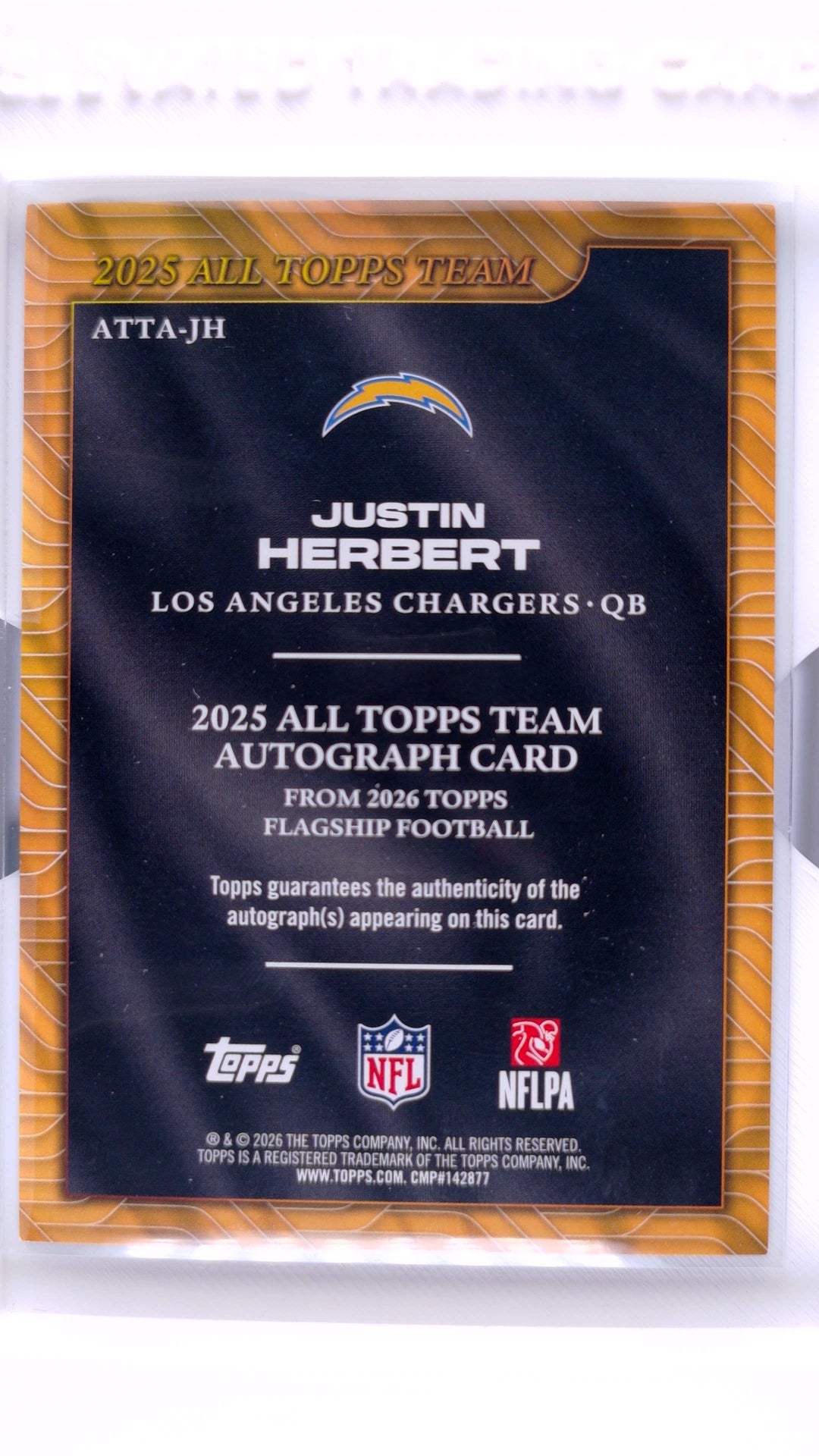 #ATTA-JH Justin Herbert 2025 All Topps Team Autographs Orange #19/25 - back
