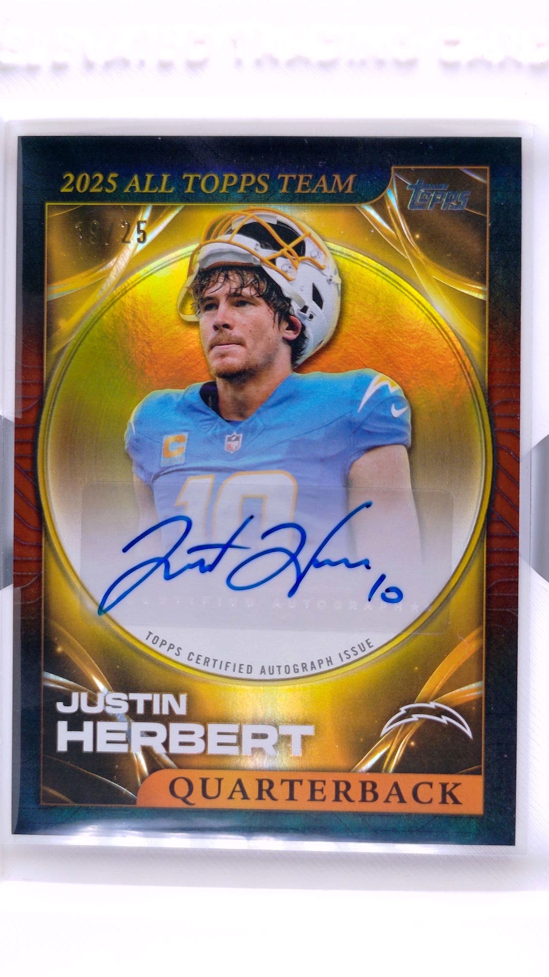 #ATTA-JH Justin Herbert 2025 All Topps Team Autographs Orange #19/25 - front