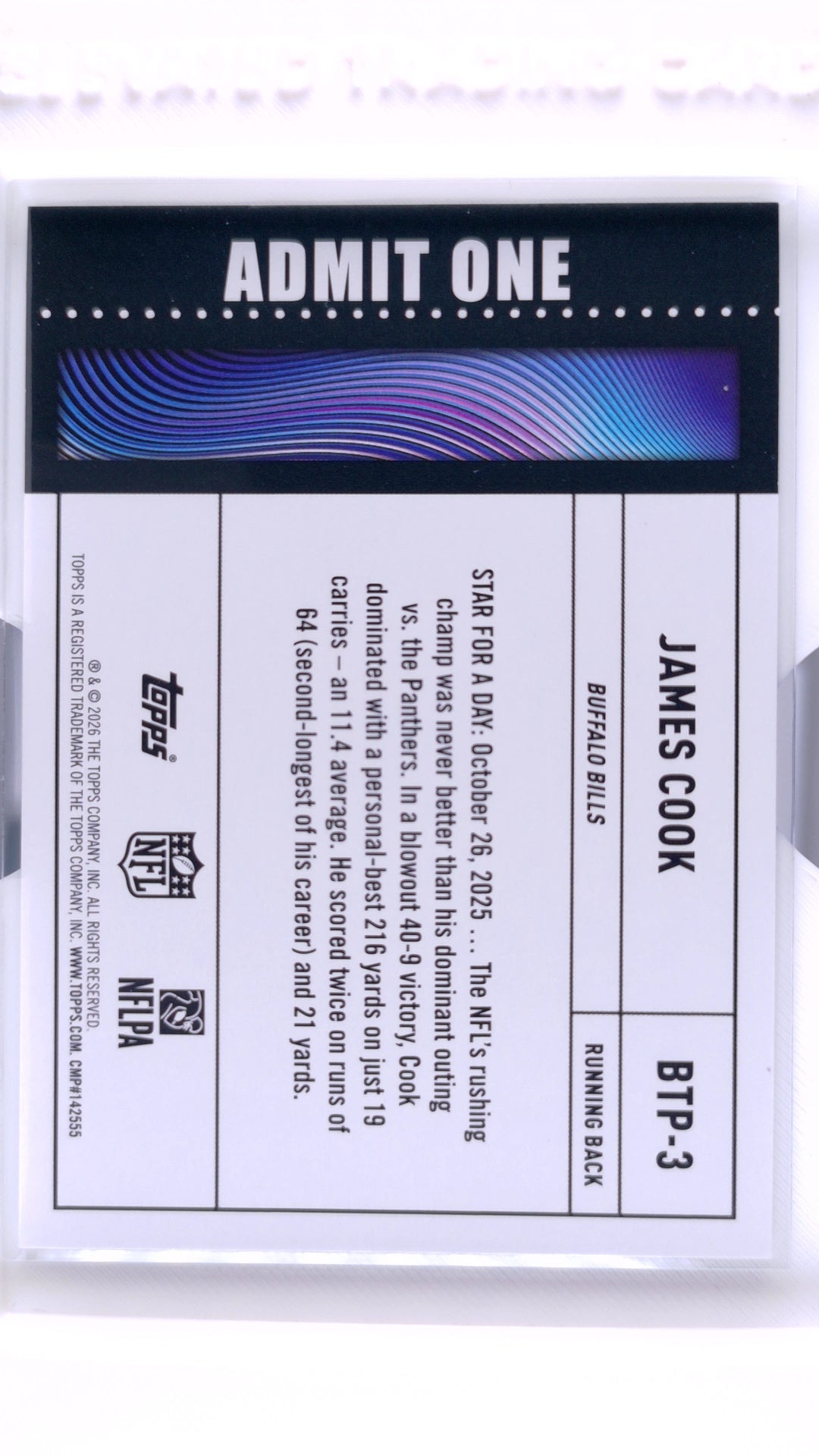 #BTP-3 James Cook Big Ticket Players - back