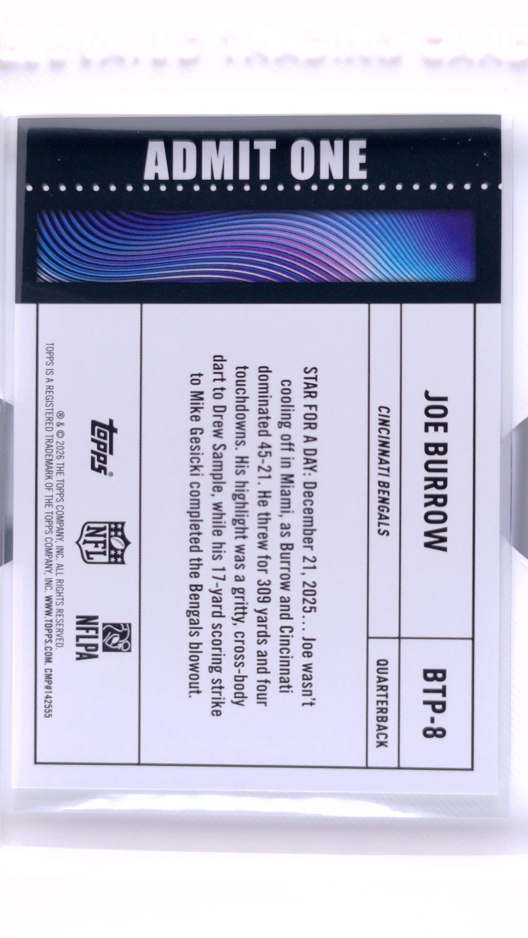 #BTP-8 Joe Burrow Big Ticket Players - back