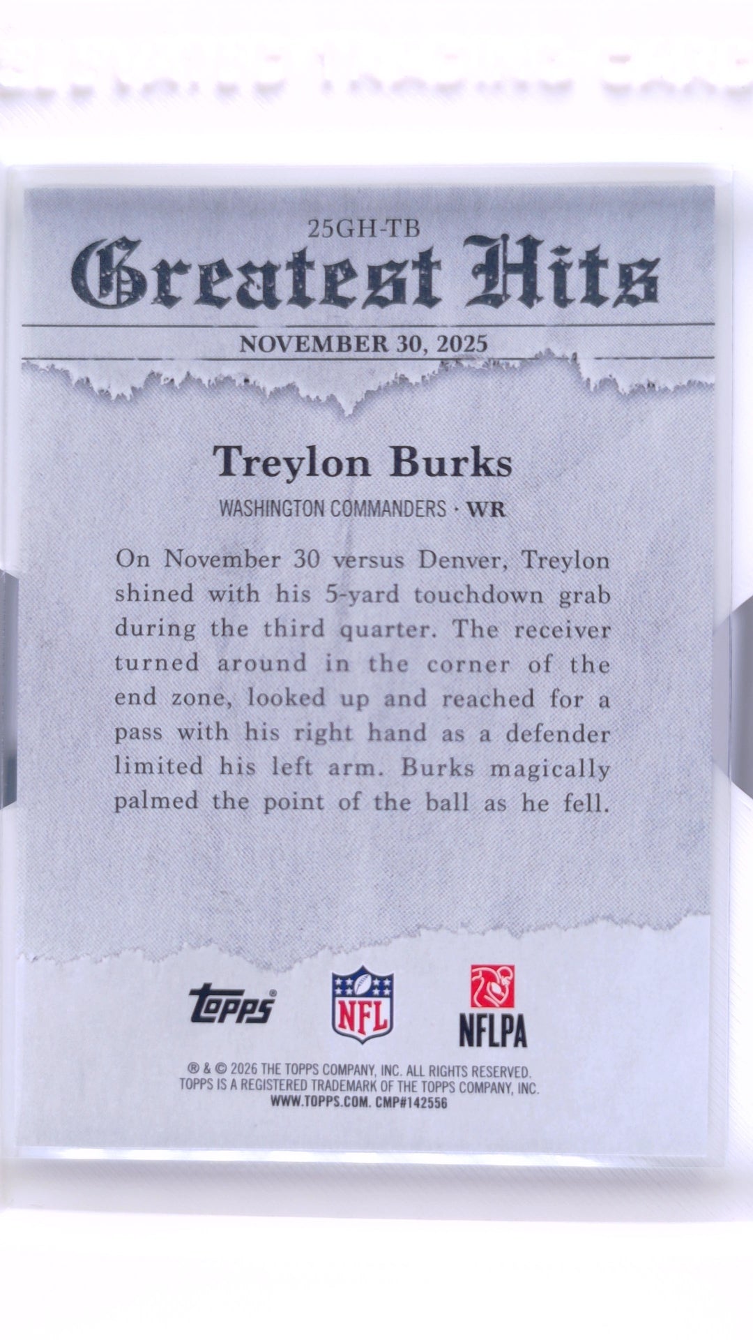 #25GH-TB Treylon Burks 2025 Greatest Hits - back