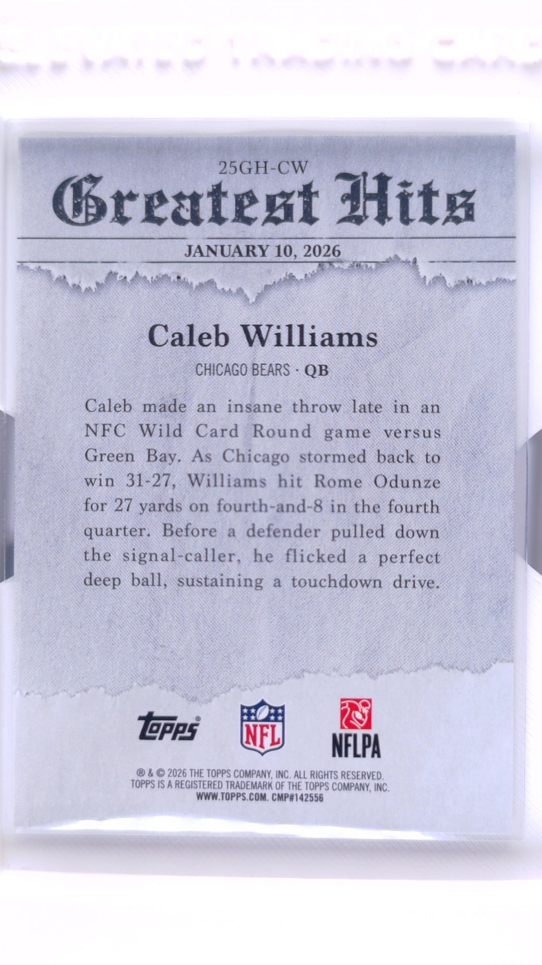 #25GH-CW Caleb Williams 2025 Greatest Hits - back