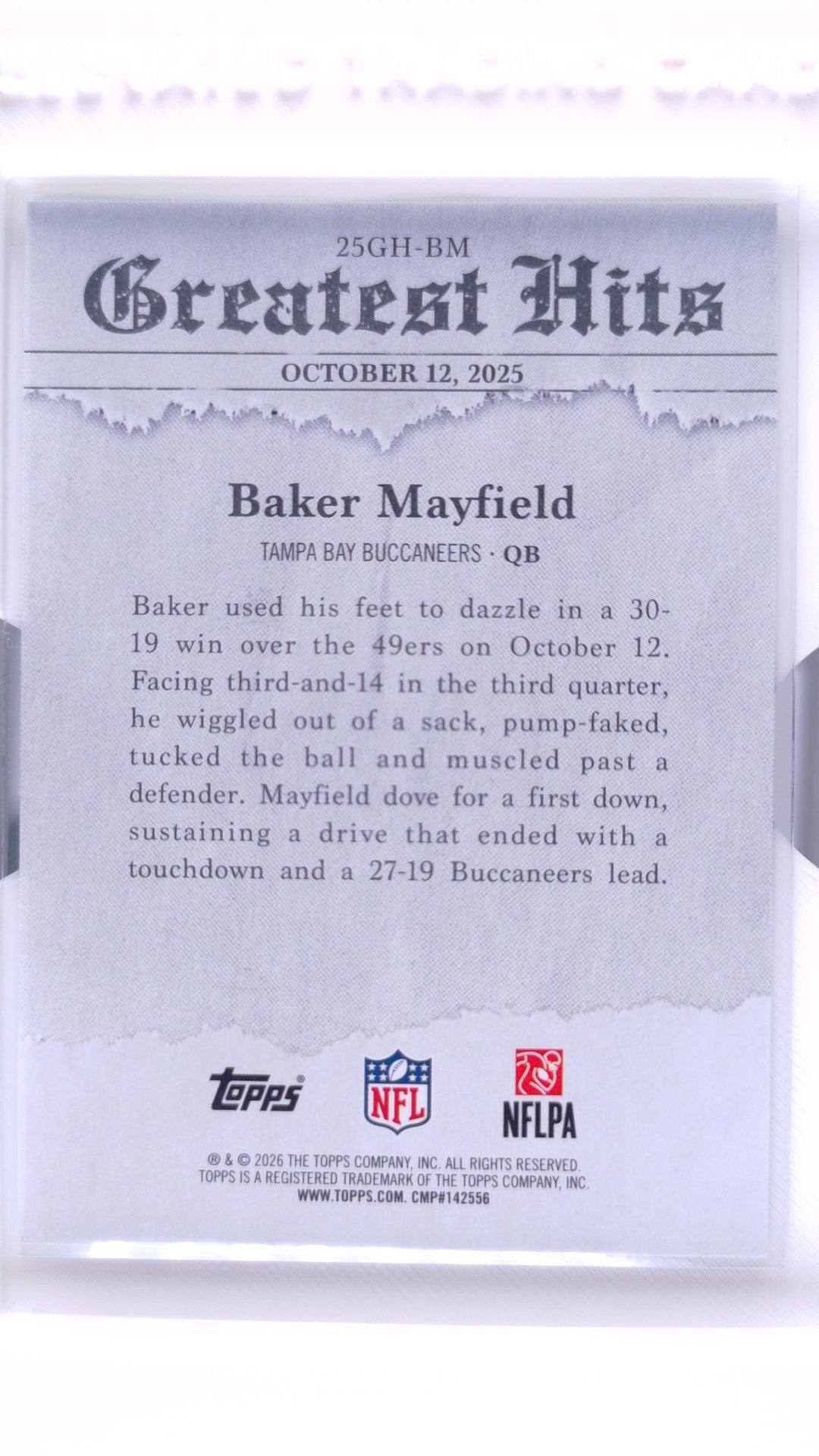 #25GH-BM Baker Mayfield 2025 Greatest Hits - back