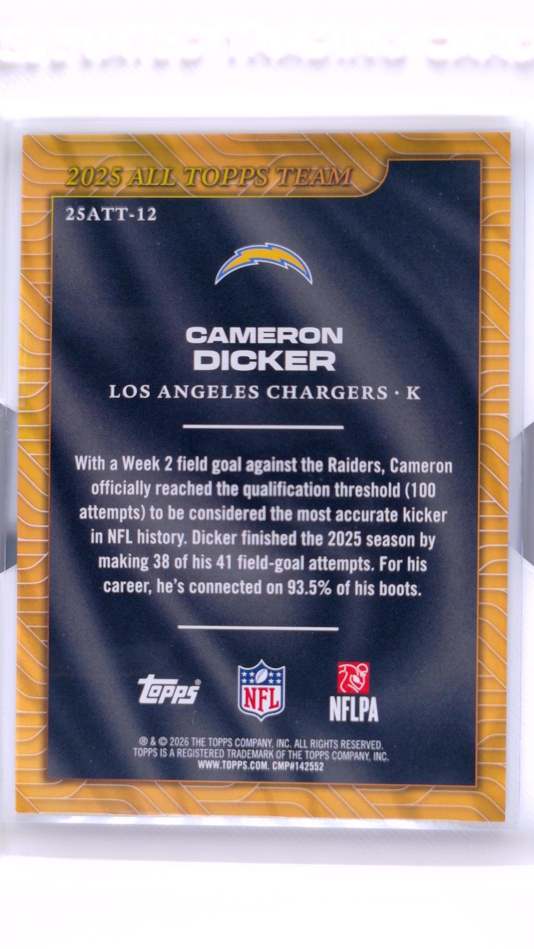 #25ATT-12 Cameron Dicker 2025 All Topps Team - back