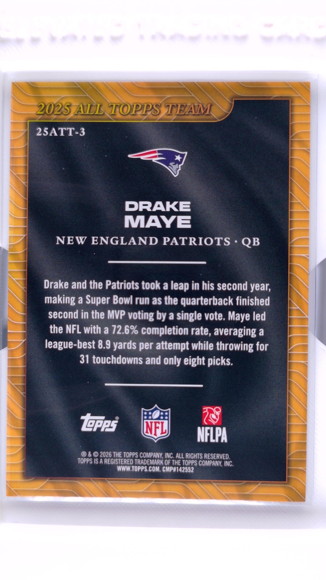 #25ATT-3 Drake Maye 2025 All Topps Team - back