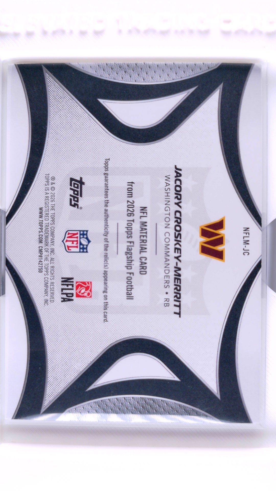 #NFLM-JC Jacory Croskey-Merritt NFL Material - back
