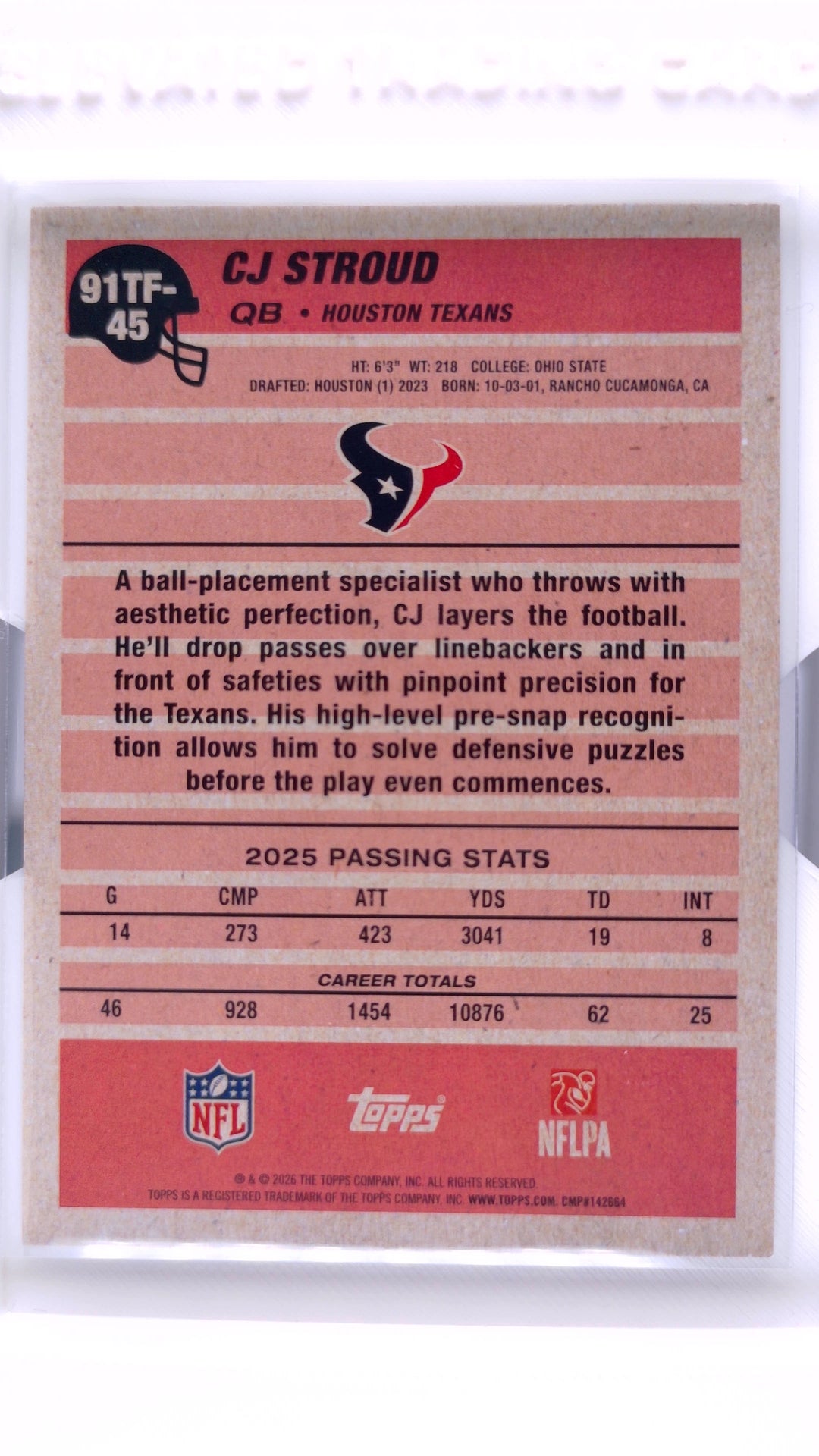 #91TF-45 CJ Stroud 1991 Topps Football - back