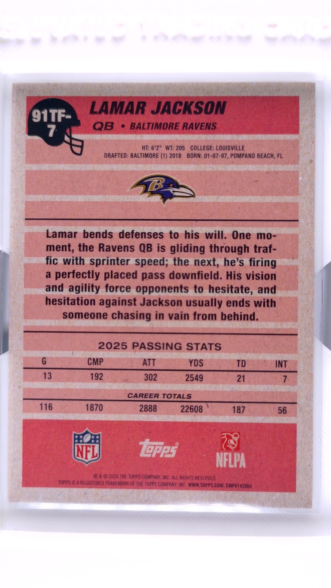 #91TF-7 Lamar Jackson - back