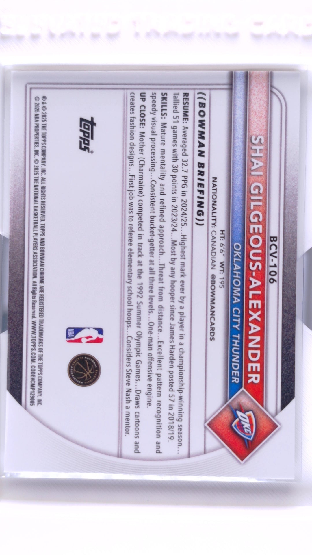 #BCV-106 Shai Gilgeous-Alexander Chrome - back