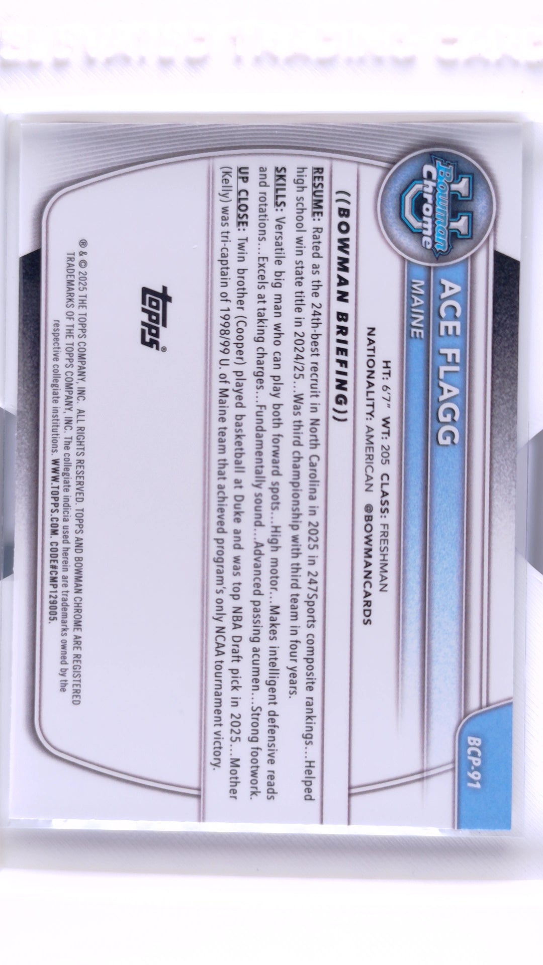 #BCP-91 Ace Flagg Chrome Prospects - back