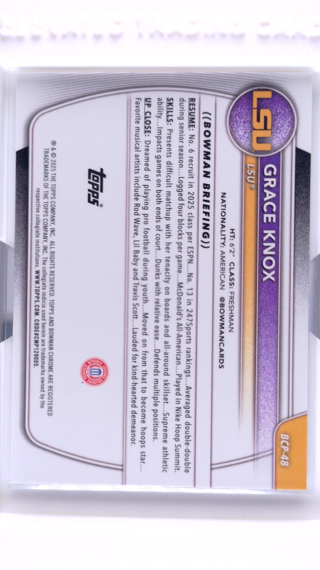 #BCP-48 Grace Knox Chrome Prospects - back