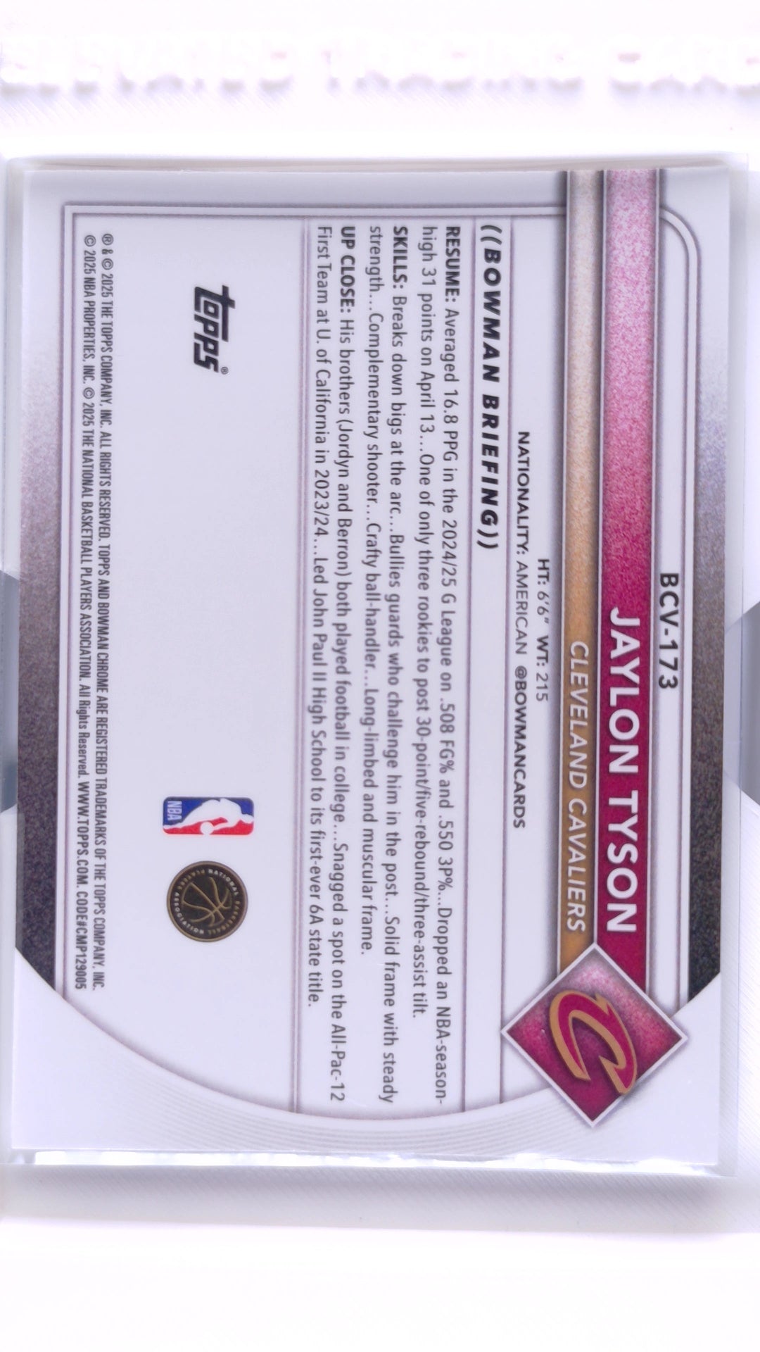 #BCV-173 Jaylon Tyson Chrome - back