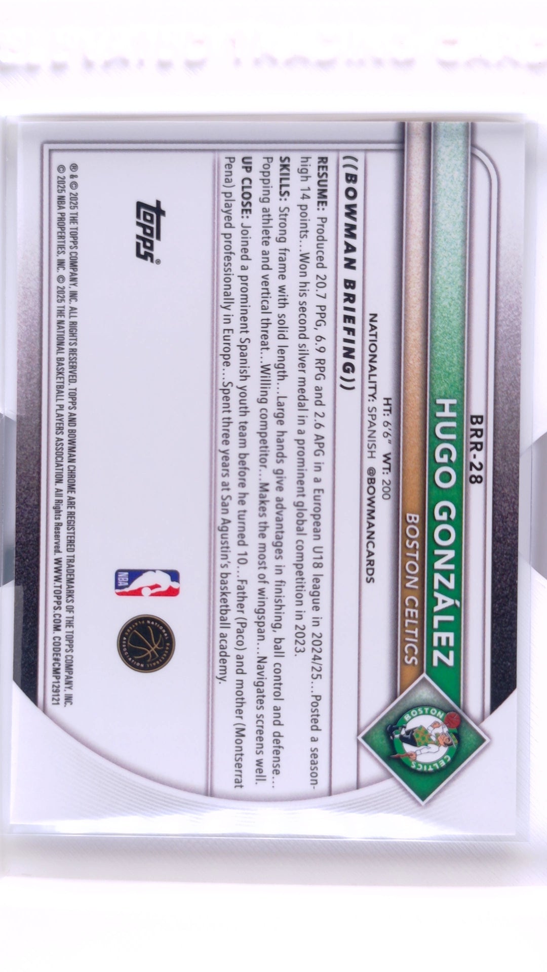 #BRR-28 Hugo González Rookie Red Rookie Variations - back