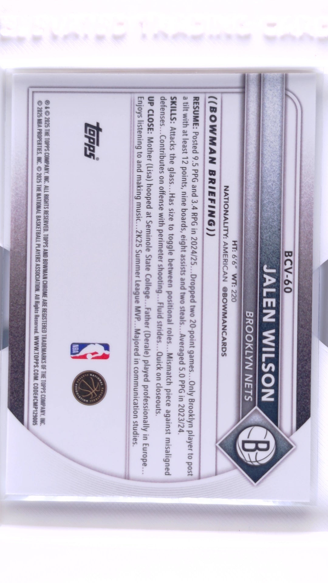 #BCV-60 Jalen Wilson Chrome - back